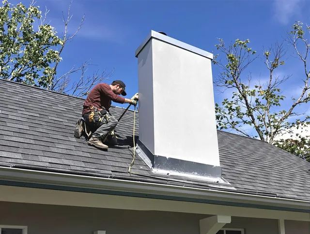 North Haven Chimney Sweep team member finishing chimney construction in North Haven, CT