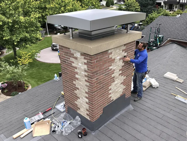 North Haven Chimney Sweep team working on a custom chimney remodel in North Haven, CT
