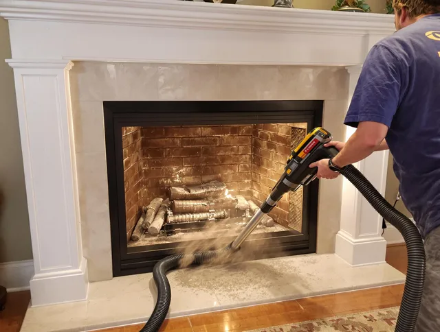 Fireplace cleaning performed by North Haven Chimney Sweep in North Haven, CT